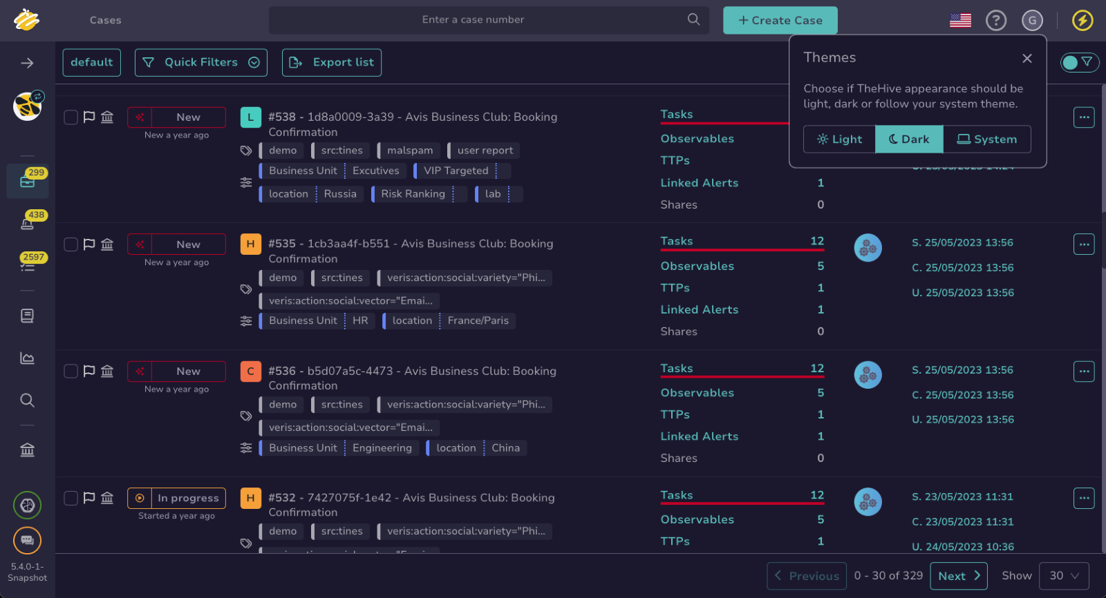 TheHive dark mode interface 2