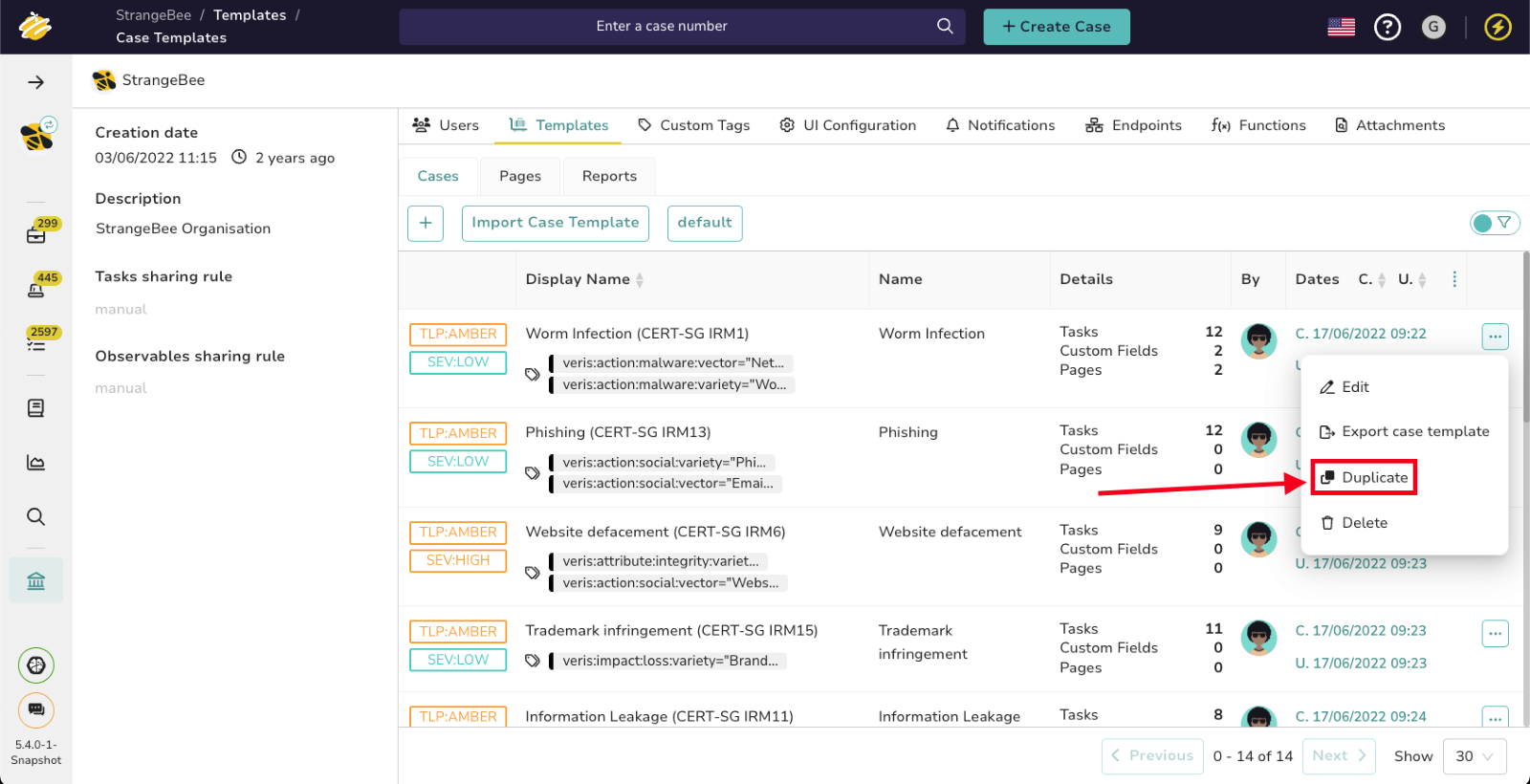 TheHive Duplicate Case template