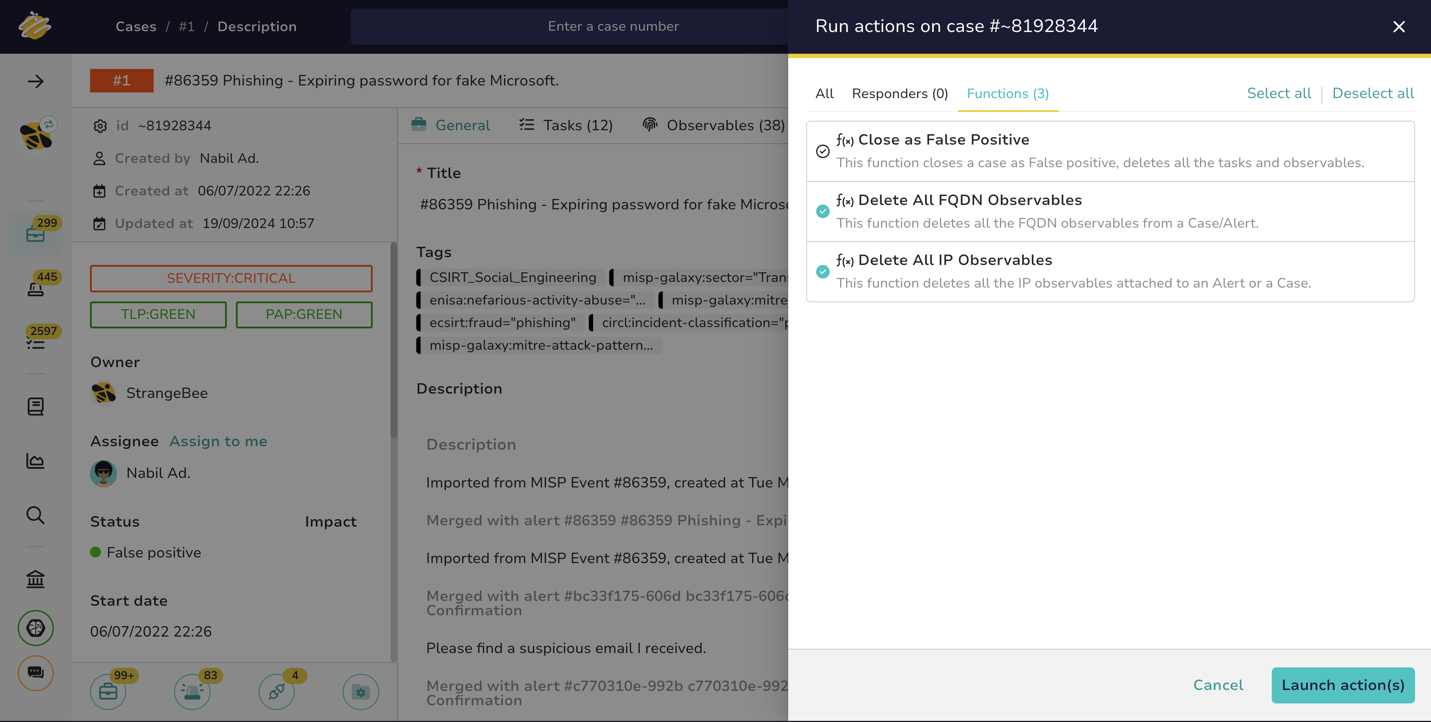 TheHive Launch Function from Case/Alert