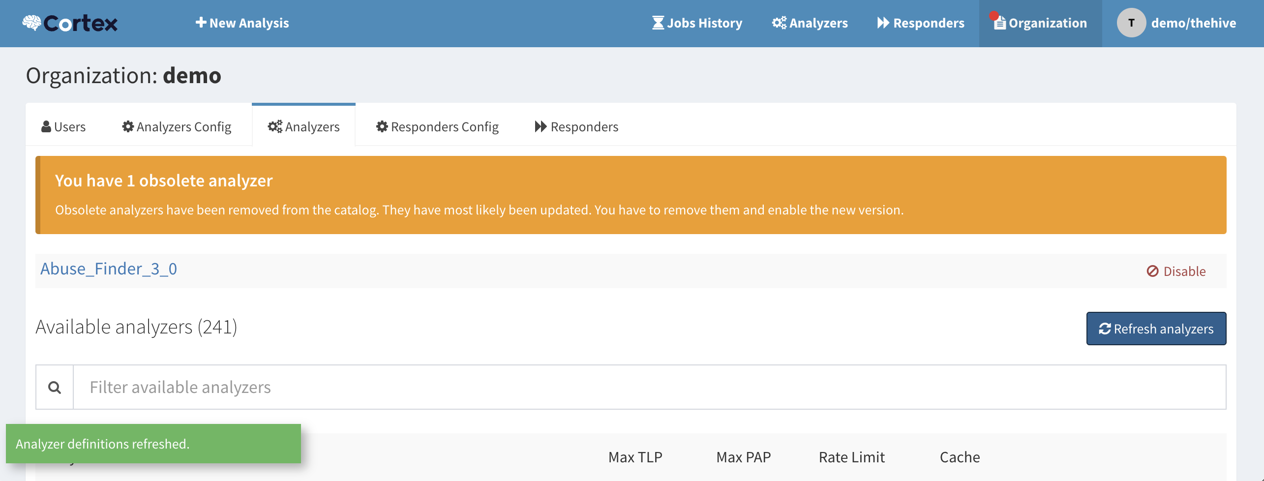 TheHive obsolete analyzer refresh