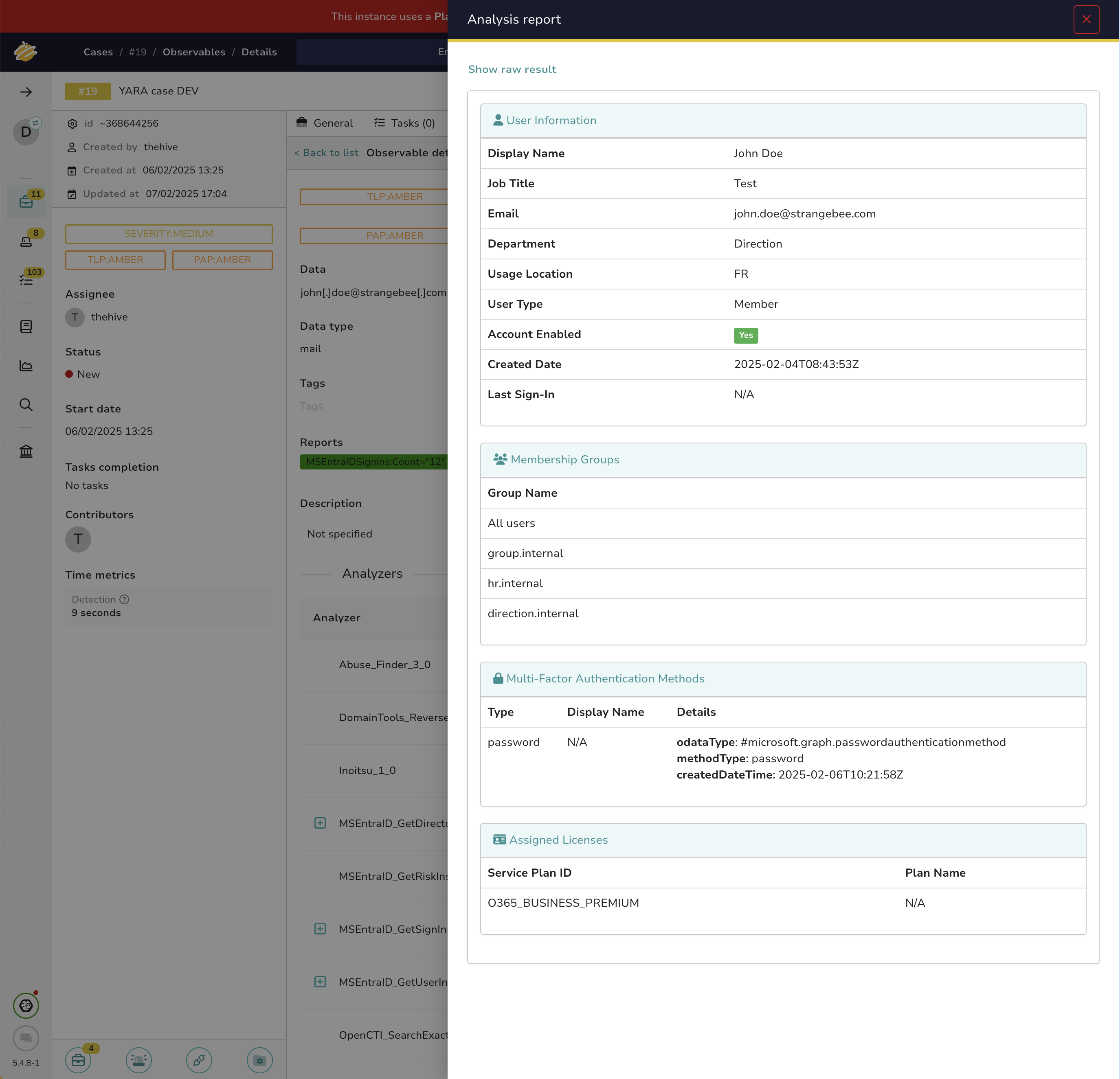 GetUserInfo Cortex TheHive